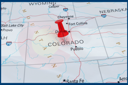 Colorado map with the Colorado Flag overlay