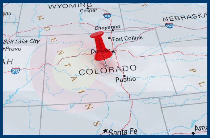 Colorado map with the Colorado Flag overlay