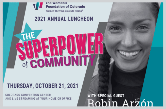 Women's Foundation of Colorado luncheon invitation picturing Robin Arzon